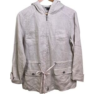 VTG Willi Smith Tan LINEN Hooded Full Zip Anorak Safari Jacket Size Medium